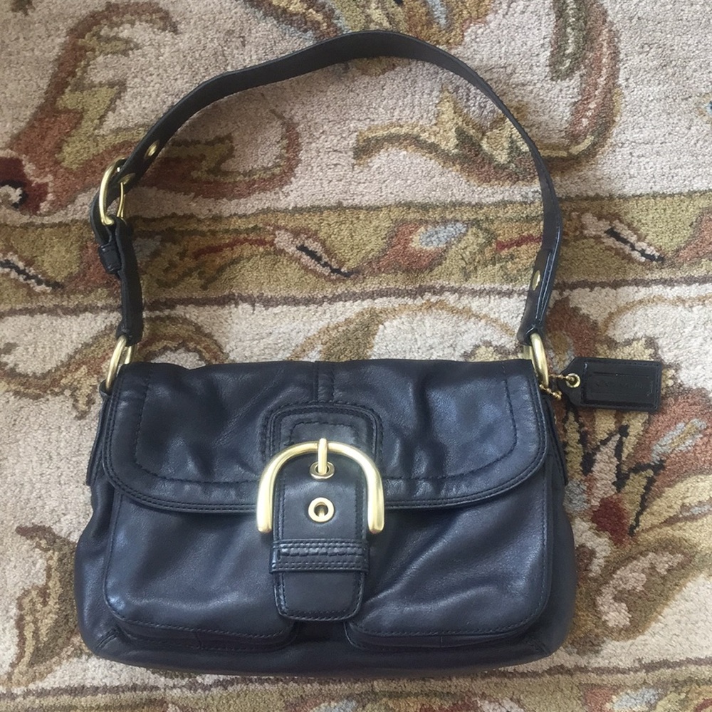 Coach Vintage Black Leather Hobo Handbag